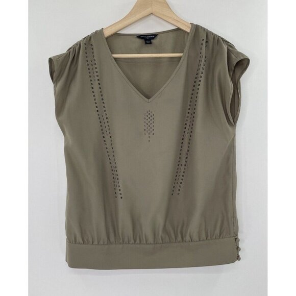 Banana‎ Republic Women’s Greenish Taupe Polyester Embellished Pullover Top Small - Picture 1 of 8